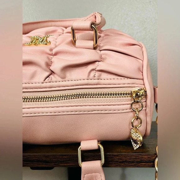 Juicy Couture Pink Run The World Satchel Ruched Faux Leather Gold Hardware NWT - Picture 4 of 5
